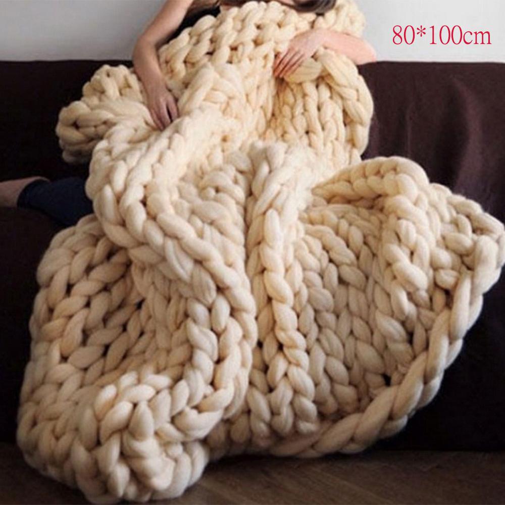 

Модное вязанное вручную толстое трикотажное одеяло из толстой пряжи, похожей на шерсть, полиэстер, объемные вязаные одеяла, зимнее мягкое теплое покрывало 80*100cm бежевый