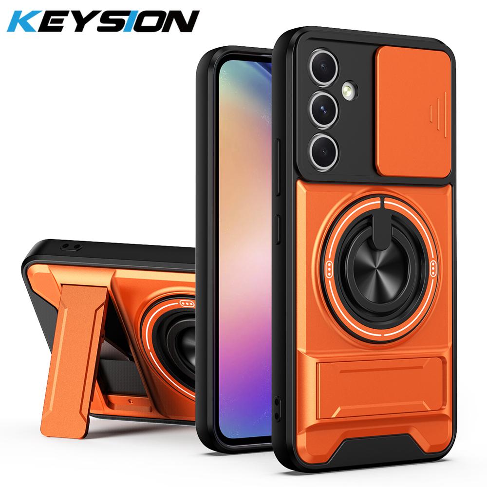 

KEYSION Magnetic Phone Case for Samsung Galaxy A54 5G A34 A14 A04S Slide Camera Protection Upright Stand Ring Shockproof Cover for Samsung A54 5G оранжевый