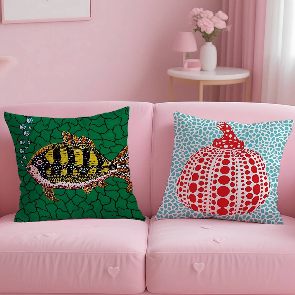 Federa per Cuscino Artistica K-Kusama Yayoi Anti-Acari Cuscino con Cerniera Invisibile Morbido Peluche Corto Copricuscino per Divano
