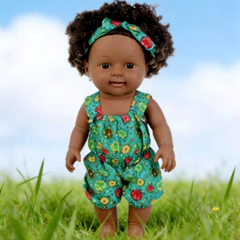 Realistic Black Doll 30cm Soft Vinyl African Girl Talking Toy with Sound Interactive Plush Gift for Kids Play