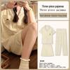 Kuromi Japanese-Style Cotton Pajamas: Women's Summer Lapel Sweet Cardigan Homewear Three-Piece Set