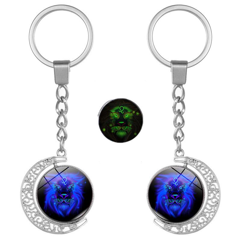 European Zodiac Luminous Keychain: Double-Sided Rotating Pendant Backpack Charm