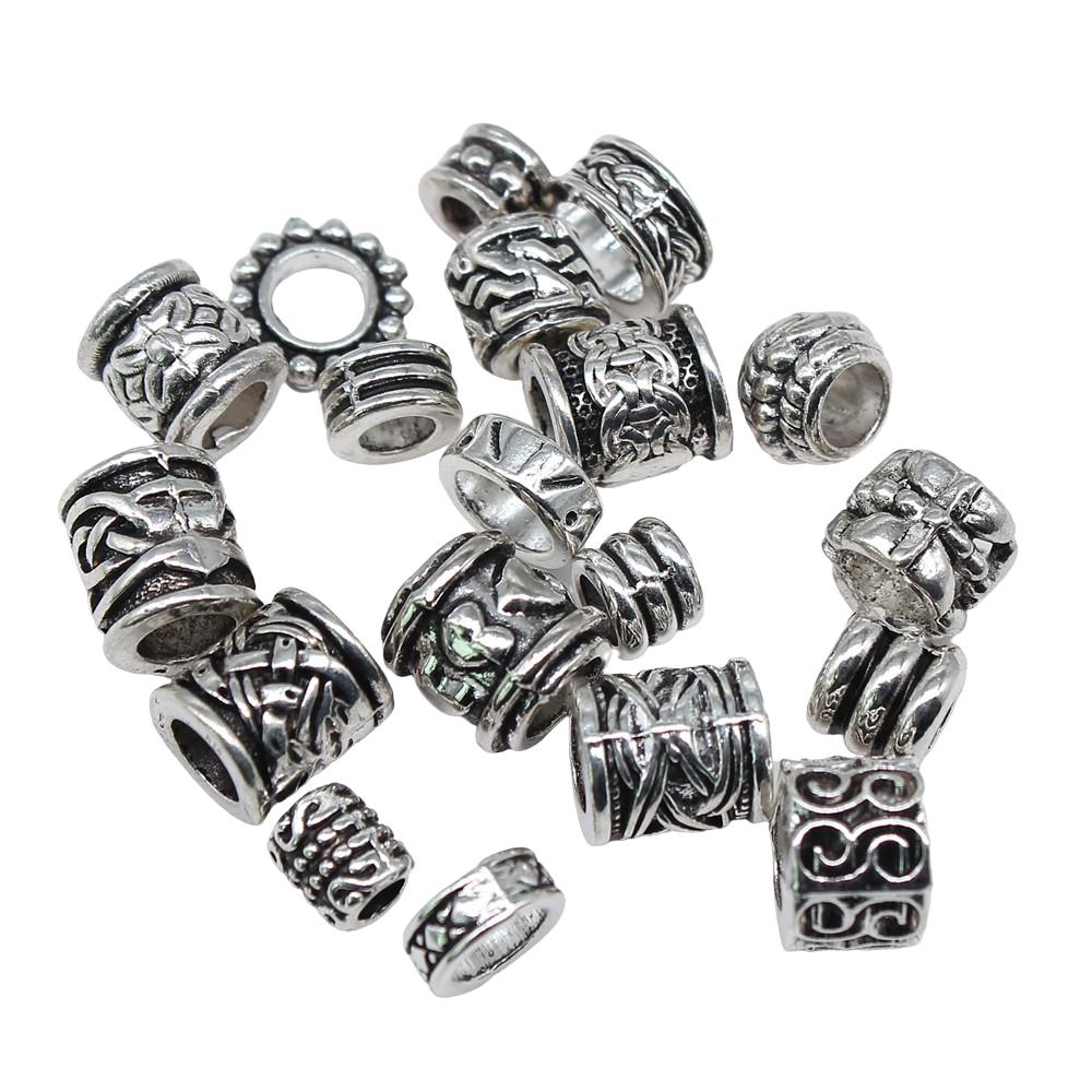 20pcs Big Hole Round Carved Spacer Beads For Jewelry Making Antique Silver Color DIY Crafts Making Findings Handmade Findings