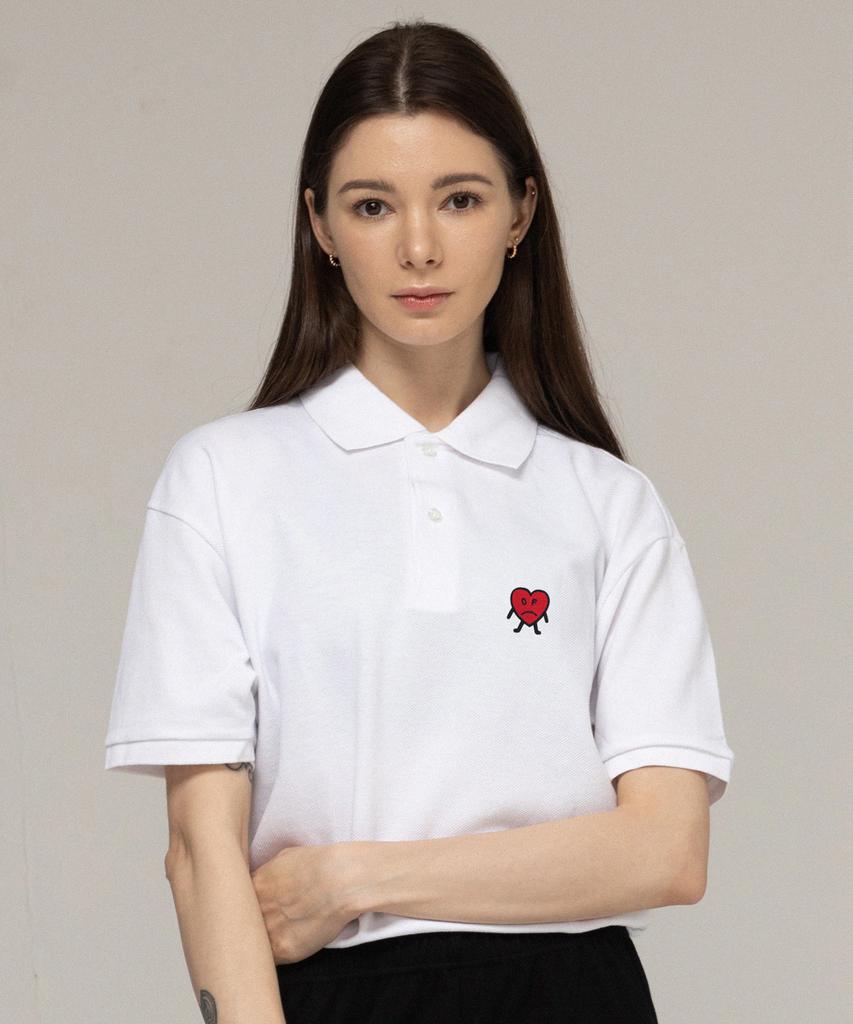 GRAVER [Unisex] Drawing Heart Embroidery Pique Short Sleeve T-Shirt_White