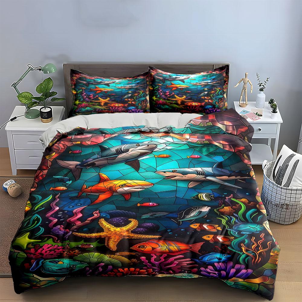 "Underwater World Three-Piece Set" Kid'S And Adults' Bedroom Decor, Exquisite Three-Piece Bedding Set Gift