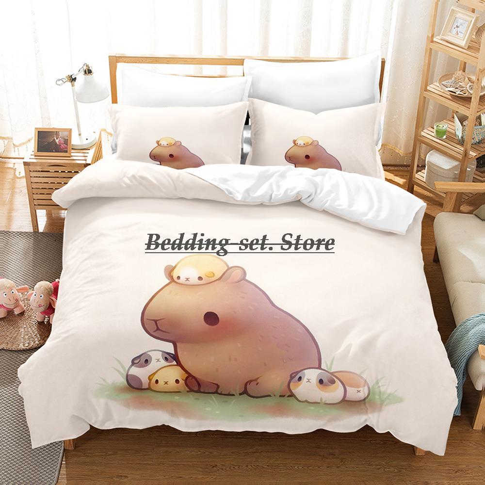 

Каваи Капибары Постельное белье Набор Односпальный Полуторный Двуспальный Кинг-сайз Комплект для кровати Взрослый Детский Спальня Комплекты пододеяльников 3D Аниме Набор простыней 140x200cm 3pcs