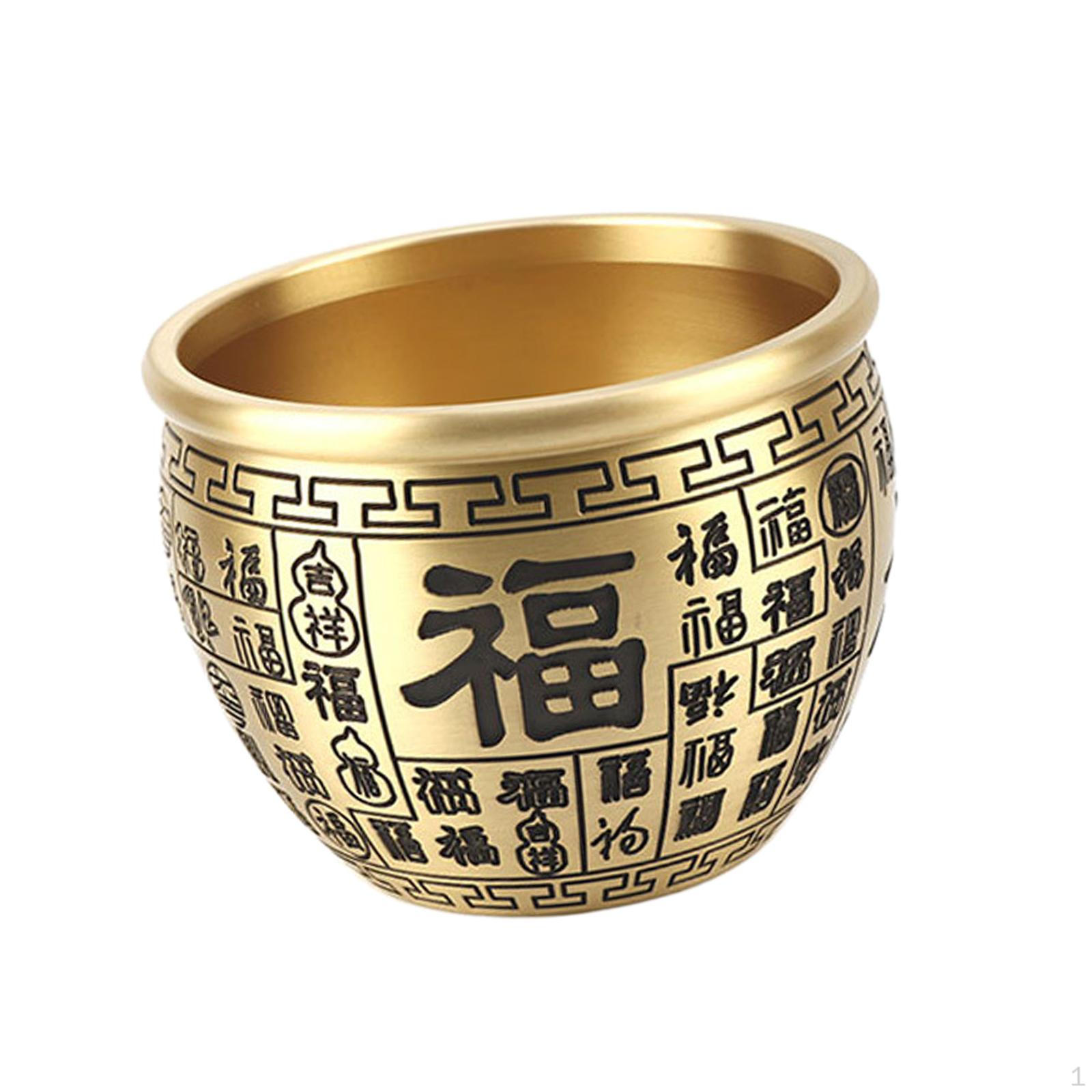 

Brass Bowl Chinese Character Bai Fu Bowl, Collectible Figurine Treasure Storage for Home 9.5cmx7cm