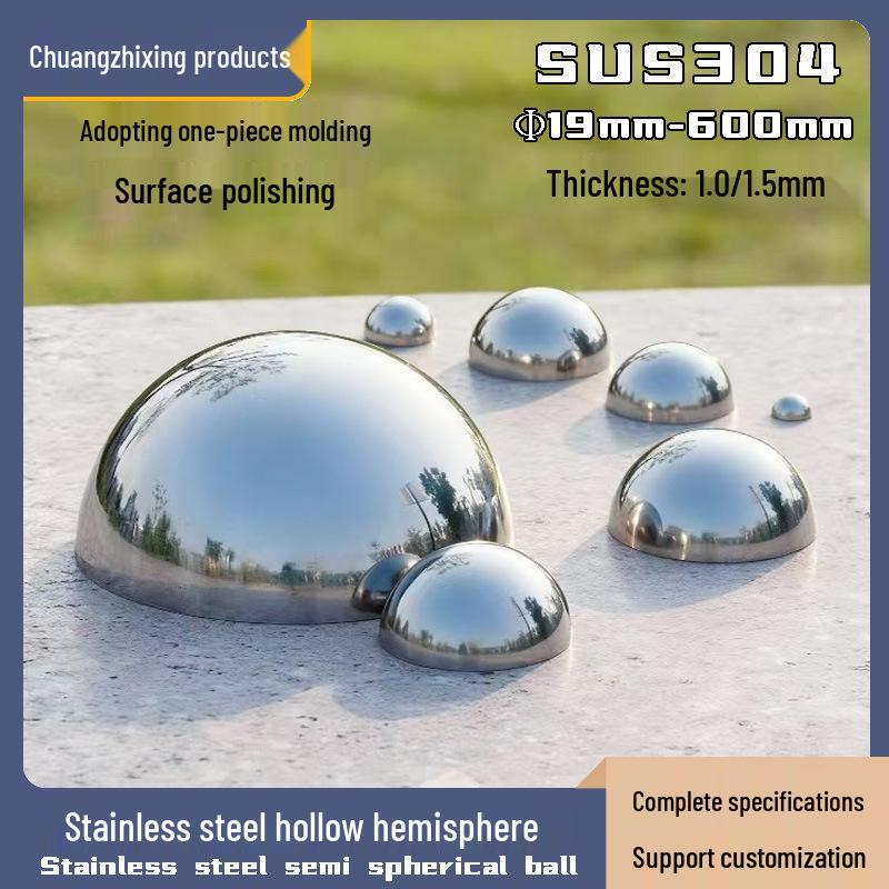 1.5" Thick 304 Stainless Steel Half-Round Mirror Hemisphere Tube Plug Spherical Cap