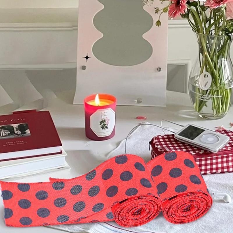 Ladybugs Wire Edged Ribbon Polkas Dots Wire Edged Ribbon for DIY Craft Wrapping