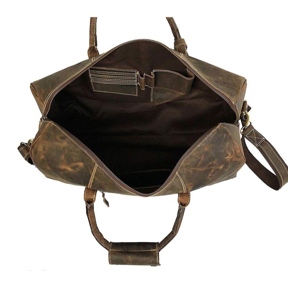 Brown Vintage Leather Duffel Bag Mens Buffalo Travel Weekend Luggage Carry On BG