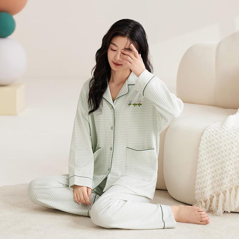 XUEXIMAN Pajamas, Spring And Autumn New Stye ong Seeve Xinjiang Cotton Cardigan, oose Casua Pus Size, Wearabe Outside, Home oungewear Set