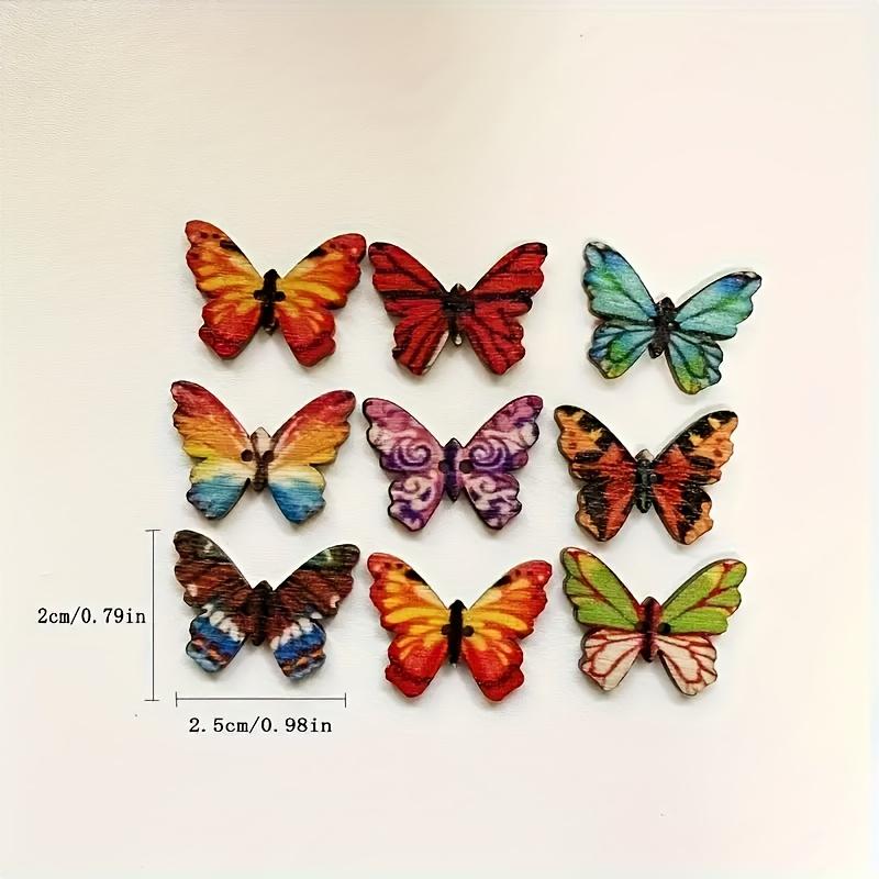 50Pcs Assorted Wooden Butterfly Buttons, For DIY Sewing And Scrapbooking Decors Mixed Patterns Cute Cartoon Style Accessories