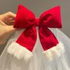 Velvet Christmas Veil Headband Red Bow Veil Gift Christmas Head Gauze  Hair Clip