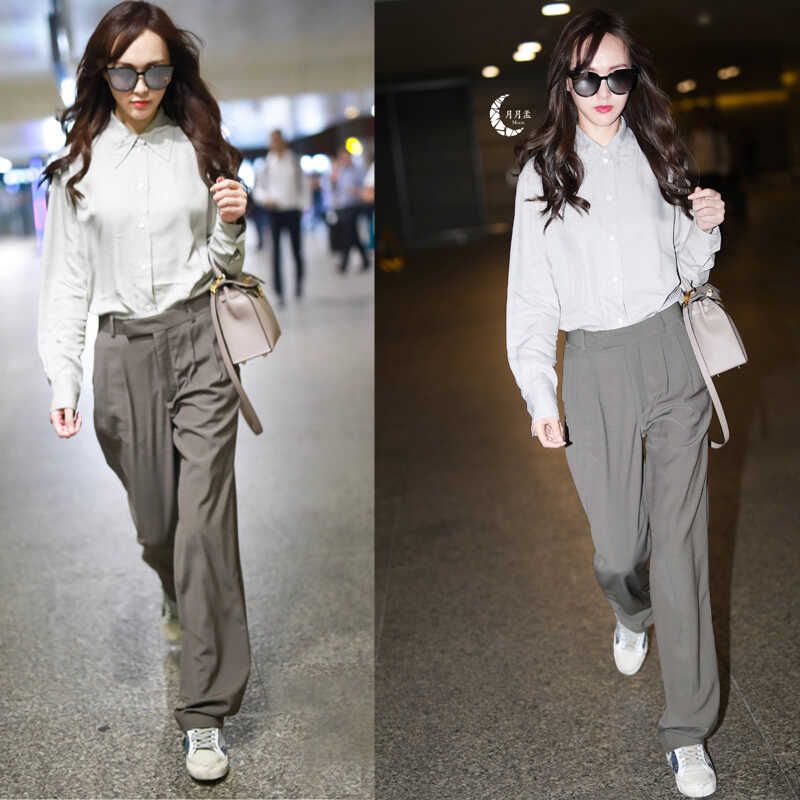 

Тот же стиль, что и у Тиффани Тан Весна-лето 2025 Деловая рубашка Женская Поношенного вида Выцветшая Базовая рубашка Повседневная рубашка Женские Шикарные топы Tang Yan Grey pants XL