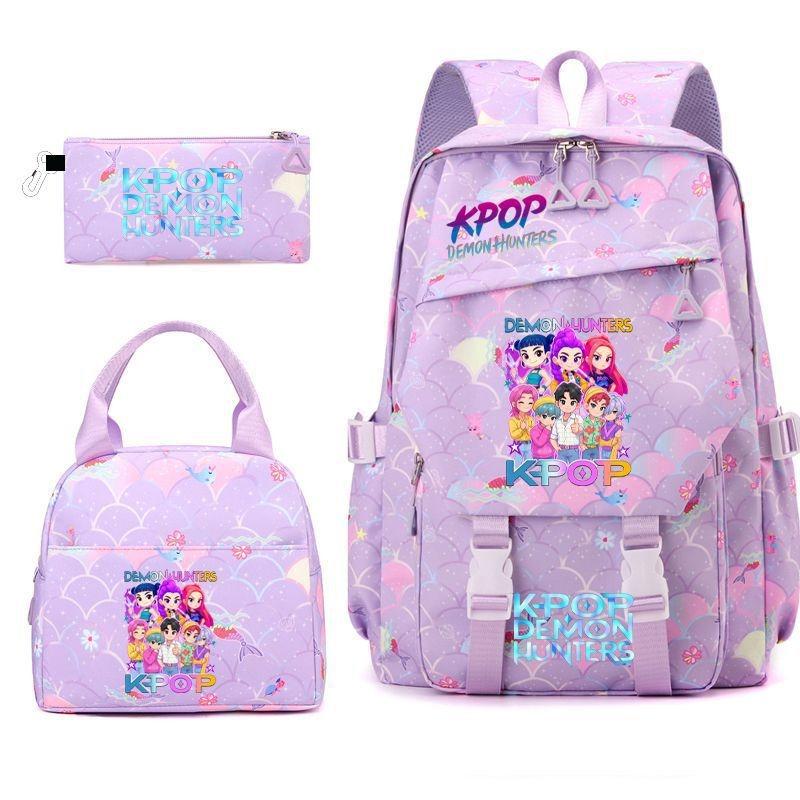 New K-POP Witch Hunters Cartoon Printed Student Pencil Bag Lunch Bag Three-piece Backpack