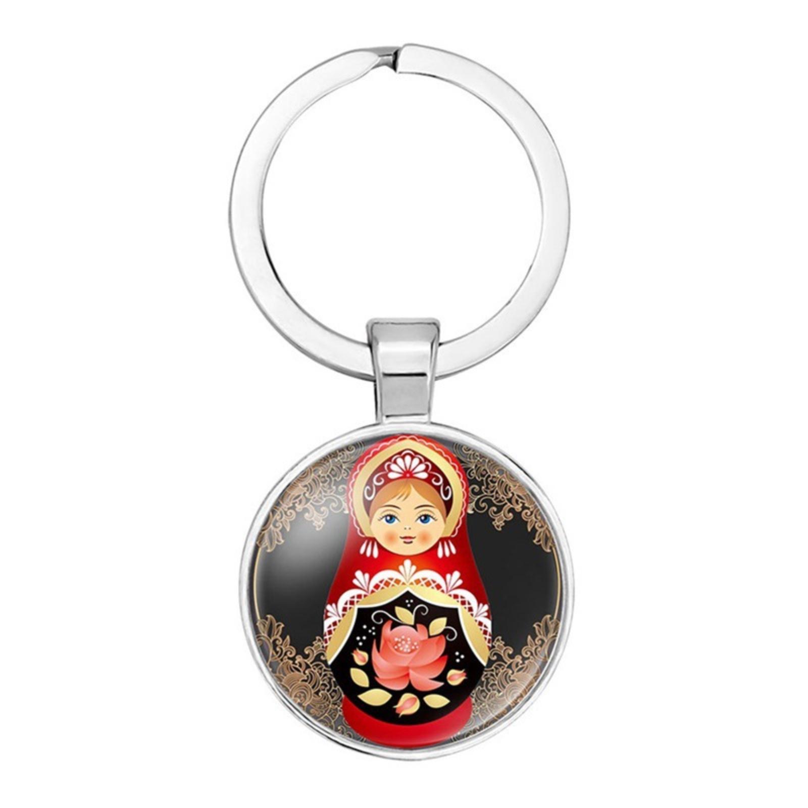 

Round Alloy Keychain Pendant with Russian Doll Design Decorative Metal Key Ring for Bag and Keys Durable Accessory One Size