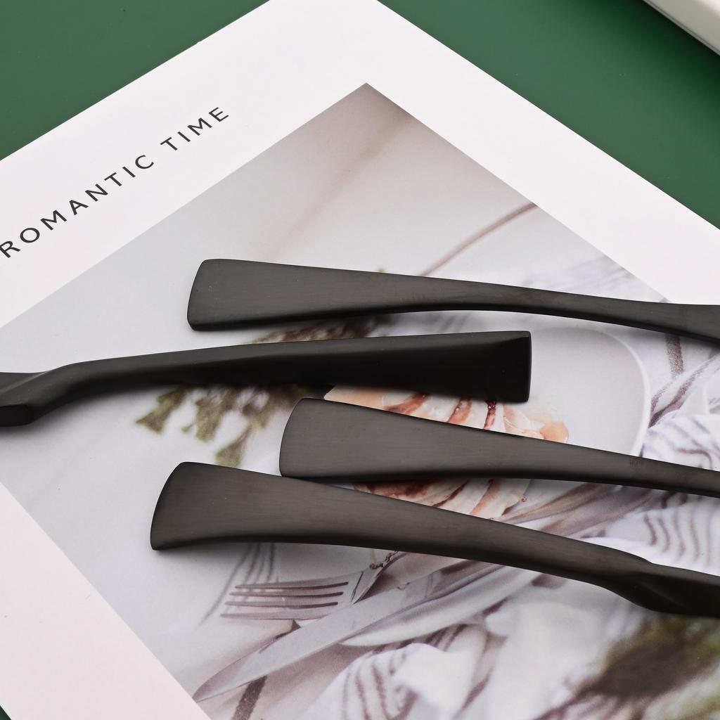 5PCS Service for 1 Matte Black Dinnerware Cutlery Set with Steak Knife Family Eating Utensils 18/10 Stainless Steel Flatware Silverware