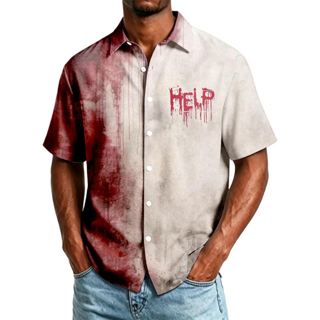 Men's Casual Short Sleeve Button Down Shirt Halloween Print Knife Graphic Lightweight Breathable Fabric Summer Top