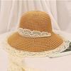 Women's Summer Lace Trim Straw Hat with Bow and Sun Protection