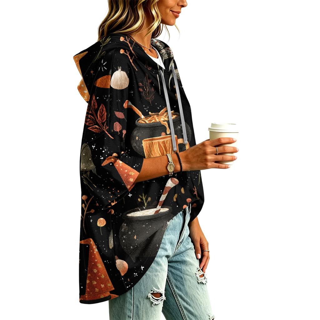 Women's Halloween Printed Hoodie 3/4 Sleeve Pullover Casual Tunic for Party