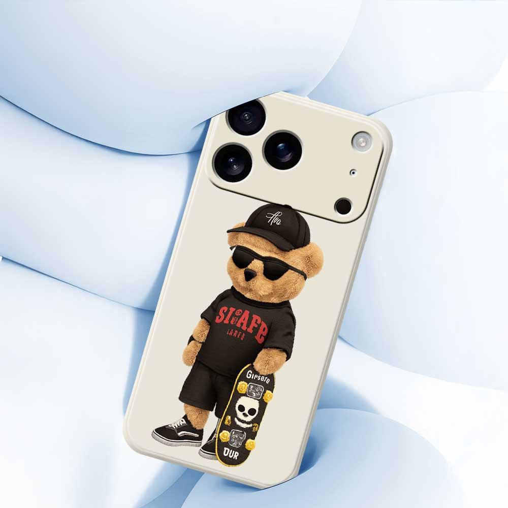 For iPhone 17 Pro Case Cool Bear Pattern Printing Straight Edge TPU Phone Back Cover