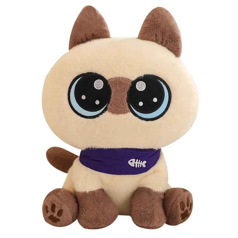 

Siamese Cat Plush Toy With Scarf Kids Cozy Animal Cushion For Children 35cm