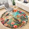 1PC Floral Birds Office Round Area Rug, Mat Suitable For Office, Under Office Chairs Bedroom Living Room Home Decor, Room Deco