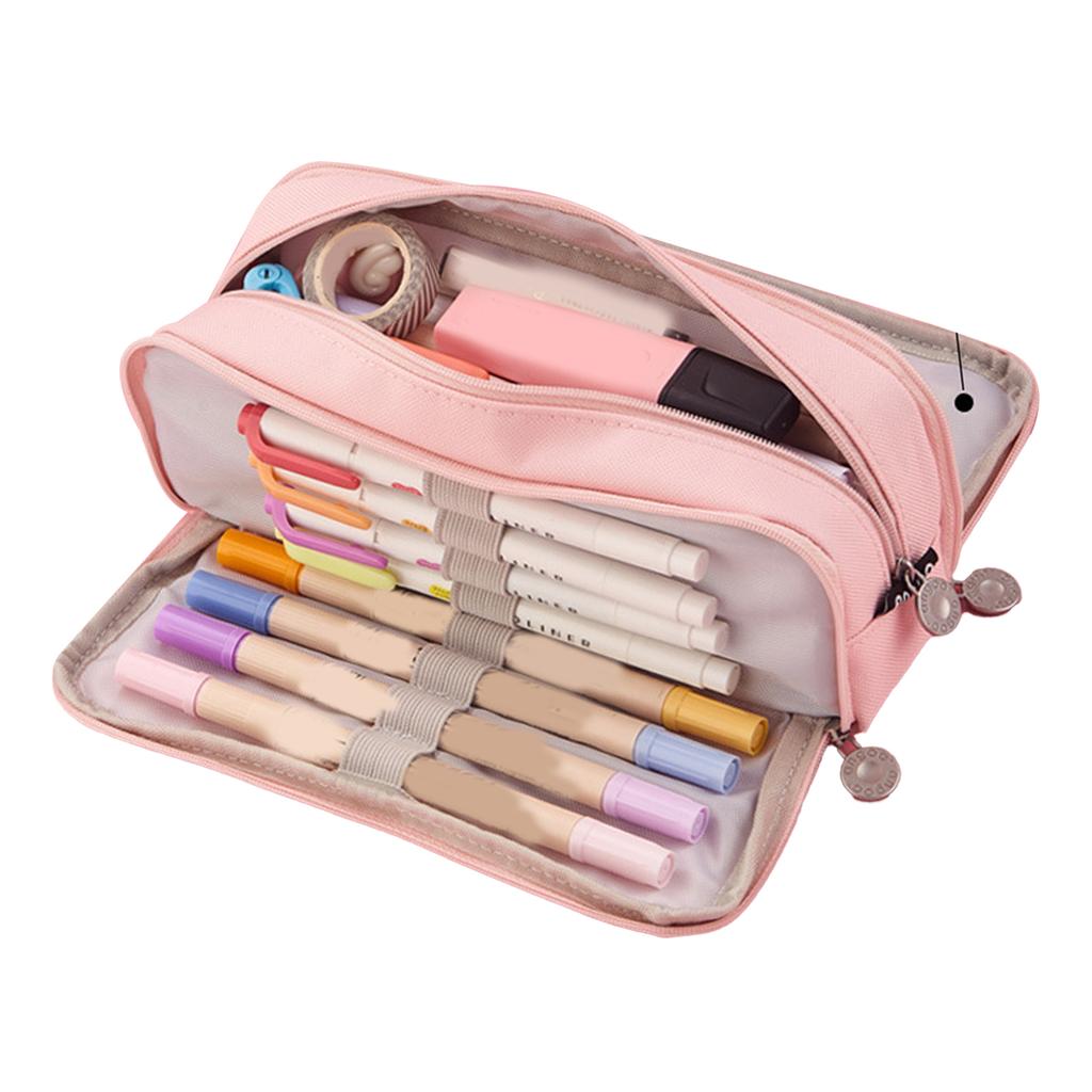 Piórnik z 3 przegródkami Duża pojemność Podwójne otwarcie Miękkie płótno Pyłoszczelny Zamek błyskawiczny Piórnik