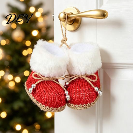 Wool Hanging Boot Ornaments Knitted Christmas Boots Ornaments, Cute Plush Decoration with Winter Festive Decor Bell, Holiday Tree Pendant for