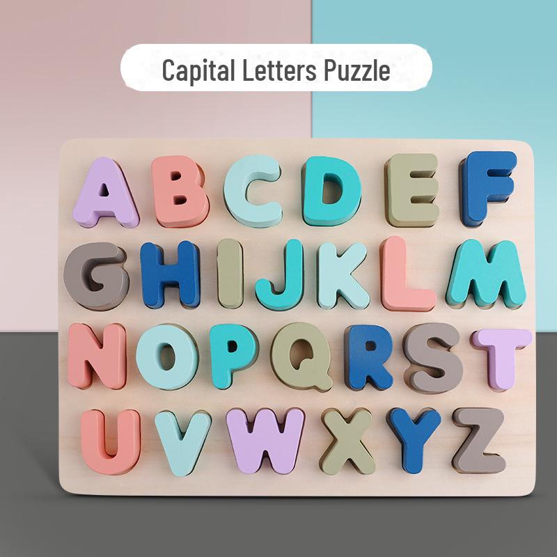 Children's Educational Wooden Jigsaw Puzzle Board for Number and Letter Shape Recognition