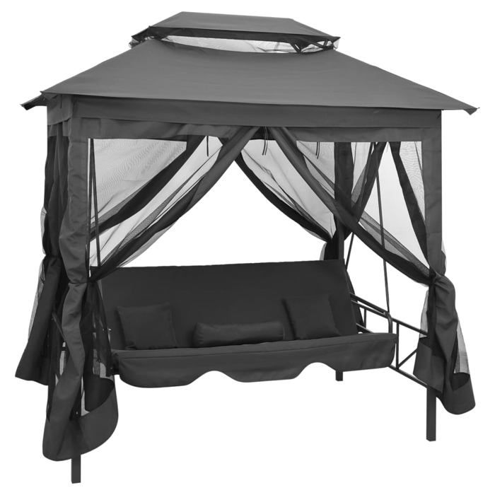 Balancelle convertible - vidaXL - Anthracite - 220x160x240 cm - Acier enduit de poudre - 3 personnes