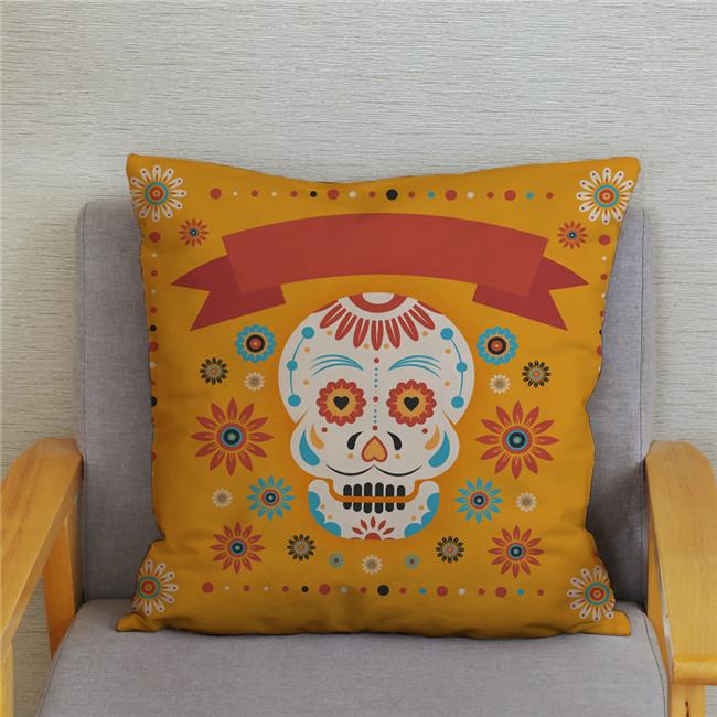 Mexican Day of The Dead Pillowcase Bedroom Living Room Sofa Home Decoration  Cartoon Flower Skull Print Cushion Cover