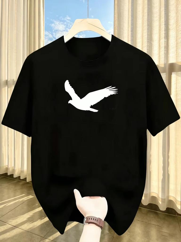 Unisexs Summer Quick Drying Material Eagle Pattern Print Fashionable Sports and Casual Loose Round Neck Short Sleeved Tshirt Top