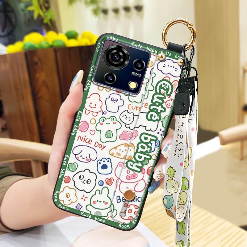 Cute Lanyard Phone Case For ZTE Blade V50 Vita Back Cover Durable Kickstand Fashion Design Waterproof Wristband Ring