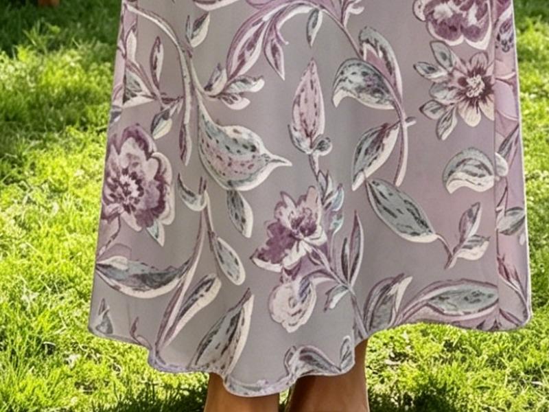 Stylish Grey-Purple Floral V-Neck Dress, Flutter Sleeve Slim Elegant Maxi for Spring Summer Casual