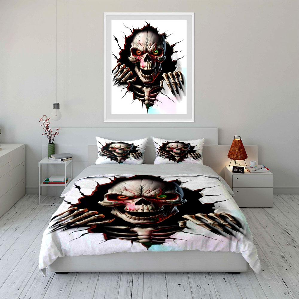 Skull Breaking Through Wall Print Bedding Set 1 Duvet Cover 2 Pillowcases for Adult and Children Luxury Gift Full Size