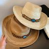 Ethnic Style Straw Woven Cowboy Hat Women's Summer Vacation Travel Photo Shoot Top Hat Big Brim Shading Sun Protection Hat