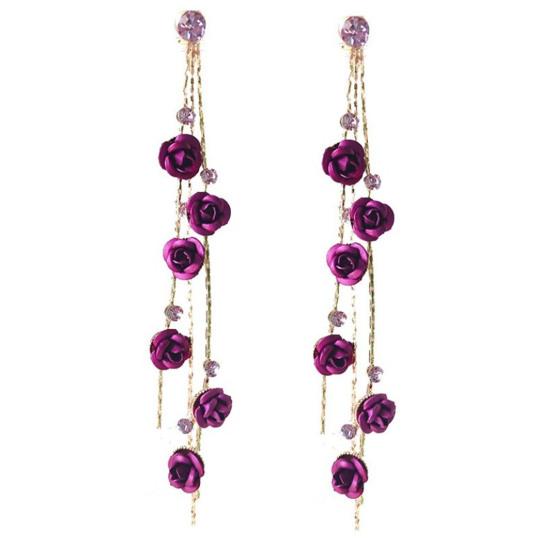 

1 пара элегантных женских серег с блестящими стразами и длинными кисточками в виде розы, вечерние серьги