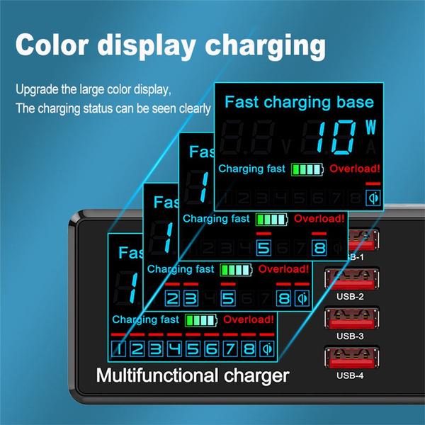 Stazione Di Ricarica 8 Porte 100W Con Display LCD – Carica Rapida QC3.0 PD18W E Wireless – Hub Universale - 3