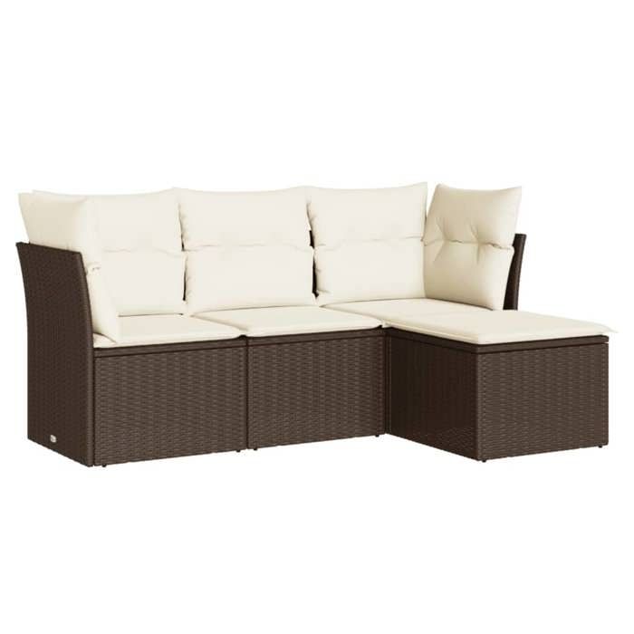 VidaXL Salon de Jardin avec Coussins 4 pcs, Canapés avec Pieds Réglables, Ensemble de Meubles d'Extérieur Patio Terrasse, 3217543