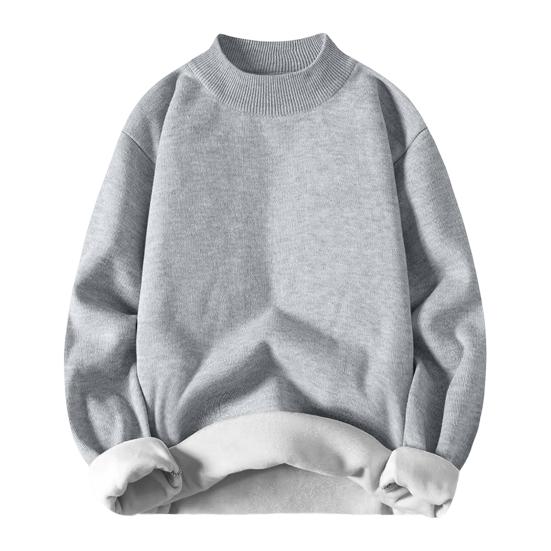 

Мужской зимний свитер с полувысоким воротником, однотонный, флисовый, мягкий, с длинными рукавами, согревающий, пуловер, большого размера, весенний свитер, мужская одежда XL светло-серый