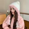 Women Hat Bear Ear Design Thickened Plush Ear Protection Hat Skiing Camping Travel Autumn Winter Headwear