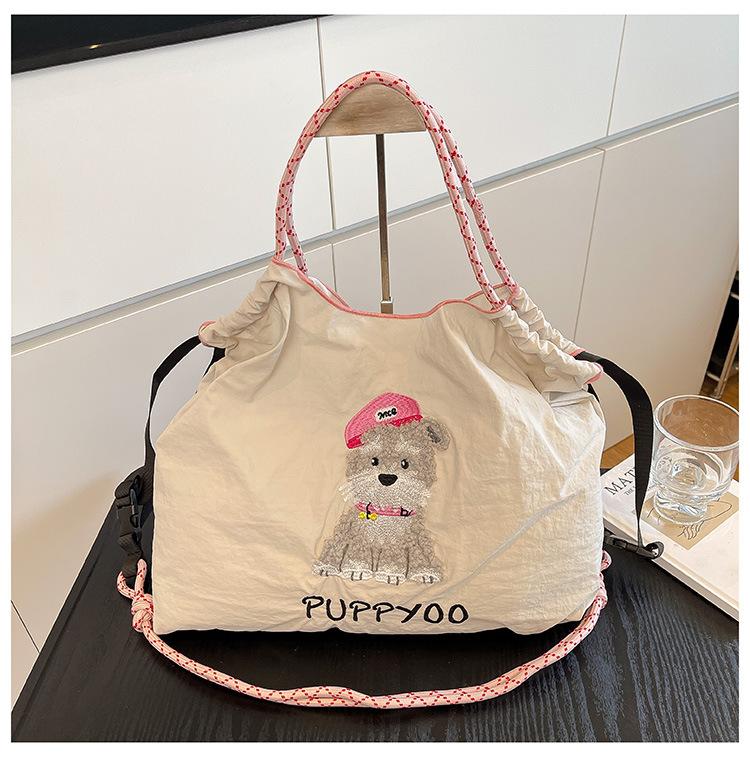 2025 Large Capacity Cute Cloth Bag Tote Bag Cartoon Embroidered Shoulder Bag Casual Drawstring Tote Bag