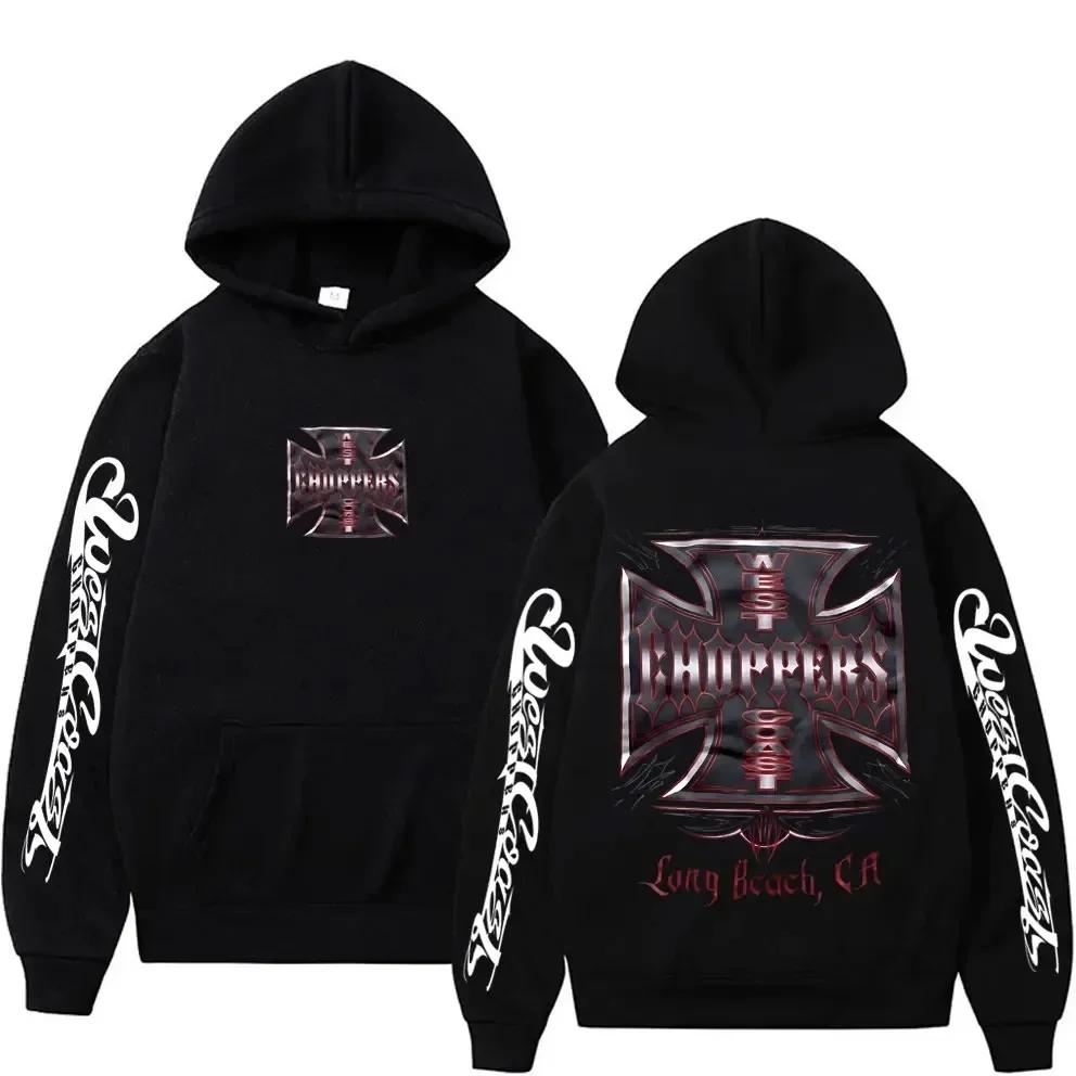 West Coast Chopper Logo Pattern Hoodie, Men's Retro Streetwear, Unisex Long-sleeved Sweatshirt, Men's Gothic Hoodie.