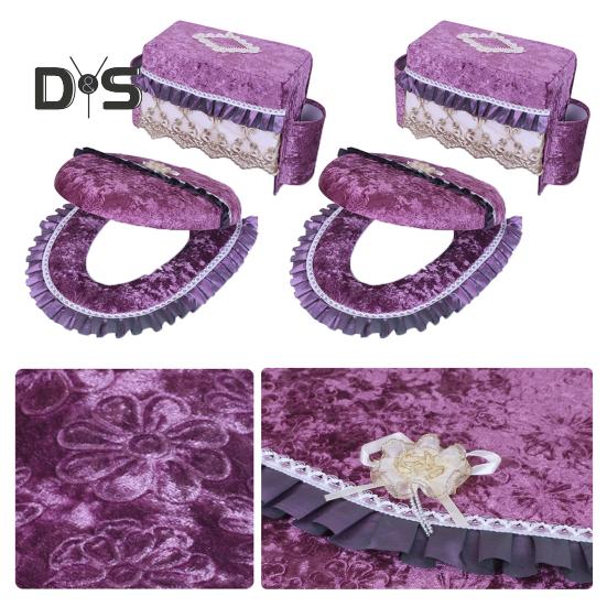 Flannel Toilet Tank Cover Ultra Plush Toilet Lid Cover with Side Pockets Lace Trim Easy Installation Warm Washable Toilet Seat Cushion