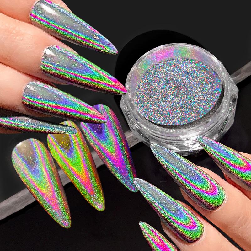 1Boxed Red Rainbow Laser Nail Powder Super Flash Metal Silver Effect Glitter For Nails Color Acrylic Magic Mirror Powder