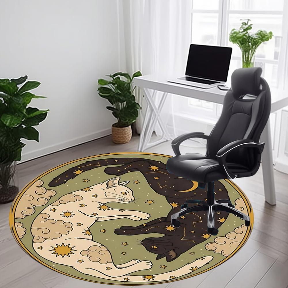 1pc Starry Night Cats Office Round Area Rug, Indoor Mat Suitable For Office, Under Office Chairs Bedroom Living Room Home Decor, Room Deco