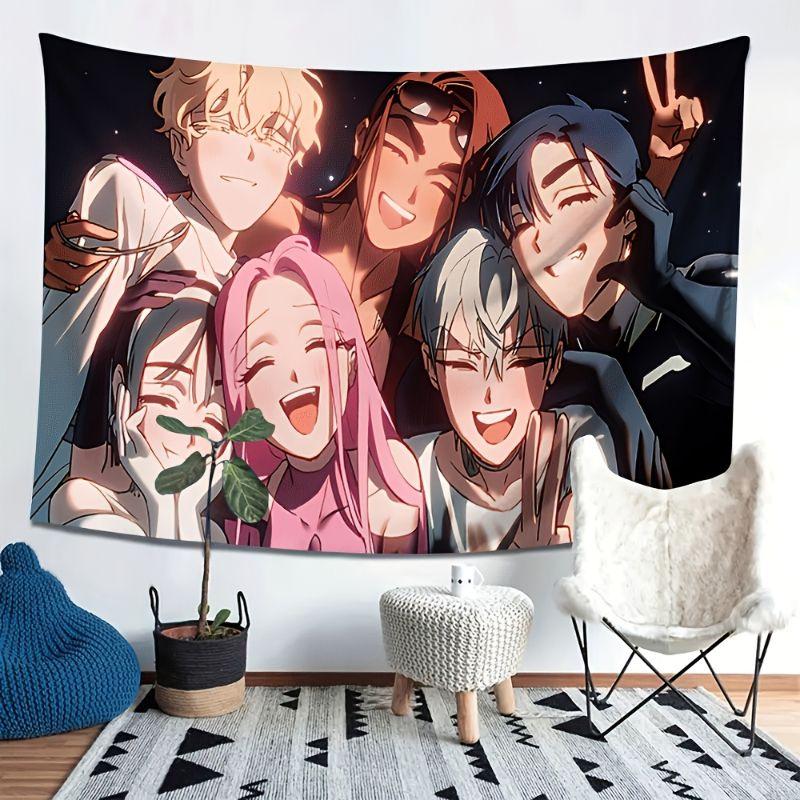 Group Anime Character Wall Tapestry Aesthetic Room Decor Hanging Art for Bedroom Dorm Living Room Boho Home Decoration
