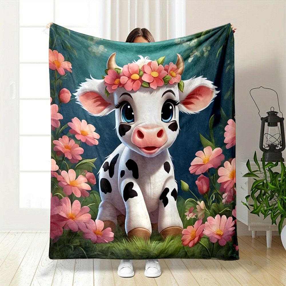 Cute Cow with Flower Crown Print Blanket Soft and Cozy Perfect for the Living Room Bed Sofa or a Nap,gift