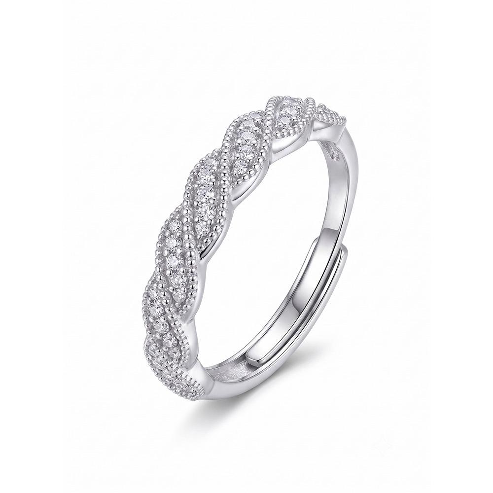 S925 Sterling Silver Twisted Rope Diamond Adjustable Women's Ring - Romantic, Luxury Girly Accessory